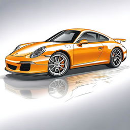 An ultra-realistic sketch of a Porsche 911 with exotic colors