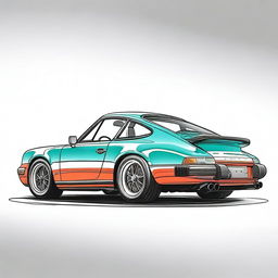 An ultra-realistic sketch of a Porsche 911 with exotic colors