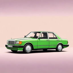 Create a hyper-realistic image of a 1990s Mercedes 190 with no background, focusing on the intricate details of the car