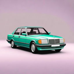 Create a hyper-realistic image of a 1990s Mercedes 190 with no background, focusing on the intricate details of the car