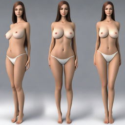 A realistic image of a very thin woman with very wide hips, small shoulders, and large breasts