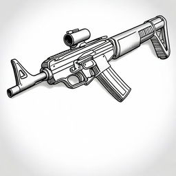 A photorealistic depiction of an automatic rifle rendered as a coloring book page