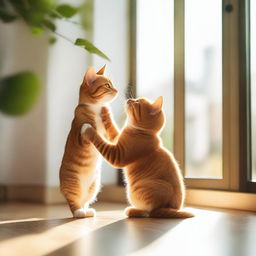 A mischievous cat caught in the act of knocking over a vase on a living room table