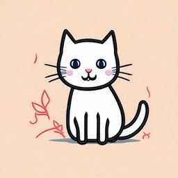 A simple embroidery drawing of a cute and happy cat, depicted in a joyful and playful pose