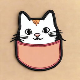 A simple embroidery drawing of a real naughty and happy cat peeking out of a pocket