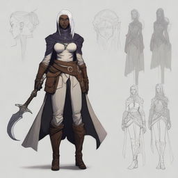 Create a detailed and stylized character design for a Dungeons & Dragons female character, inspired by Baldur's Gate