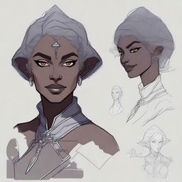 Create a detailed and stylized character design for a Dungeons & Dragons female character, inspired by Baldur's Gate