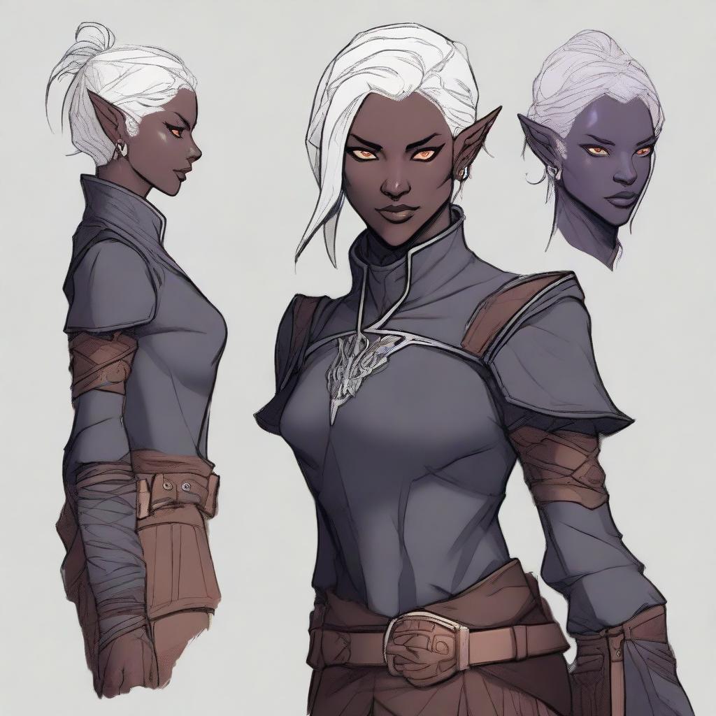 Create a detailed and stylized character design for a Dungeons & Dragons female character, inspired by Baldur's Gate