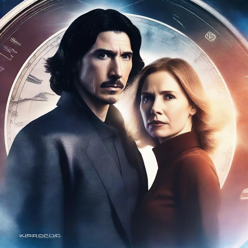 A romantic science fiction book cover featuring Adam Driver and Jennifer Jason Leigh