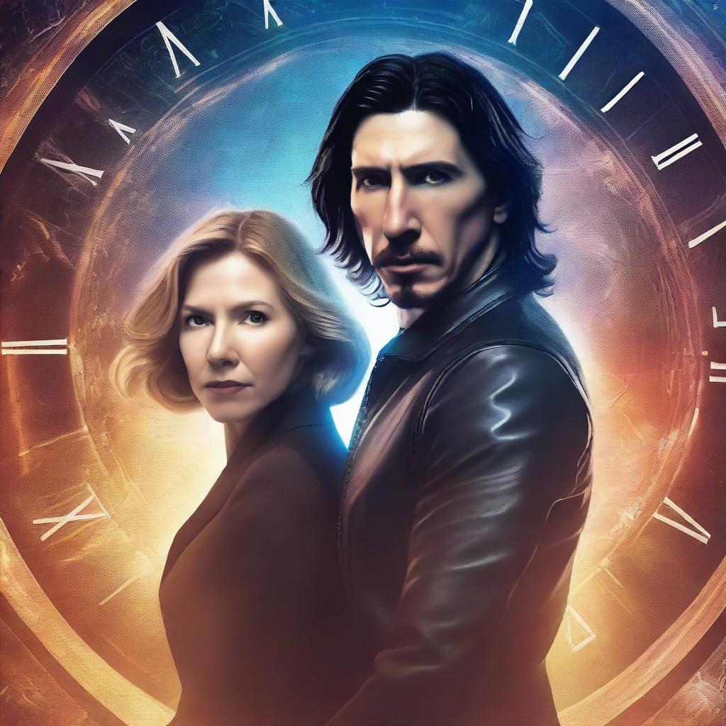 A romantic science fiction book cover featuring Adam Driver and Jennifer Jason Leigh