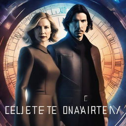 A romantic science fiction book cover featuring Adam Driver and Jennifer Jason Leigh