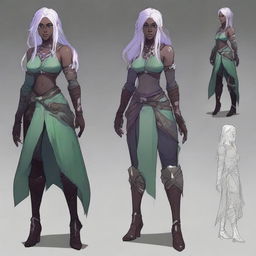 Create a highly detailed and stylized character design for a female Seldarine (Eilistraee) Drow inspired by Dungeons & Dragons and Baldur's Gate