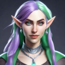 Create a highly detailed and stylized portrait of a female elf inspired by Dungeons & Dragons and Baldur's Gate