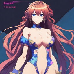 A sexy anime character with an alluring pose, featuring detailed and vibrant artwork