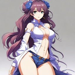 A sexy anime character with an alluring pose, featuring detailed and vibrant artwork