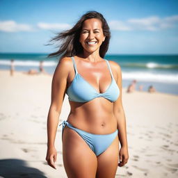 A woman in a swimsuit enjoying a sunny day at the beach