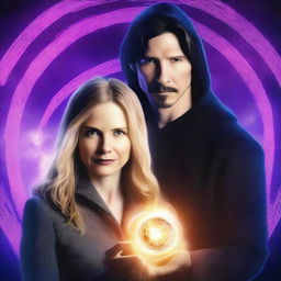 Create a romantic, sci-fi book cover featuring a glowing time rift that unites two worlds