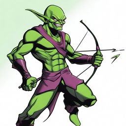 A teenage Green Goblin character with a devilish look, holding a bow and arrow