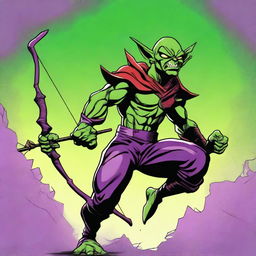 A teenage Green Goblin character with a devilish look, holding a bow and arrow