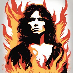 Create an image of Jim Morrison surrounded by flames, evoking a sense of intensity and passion