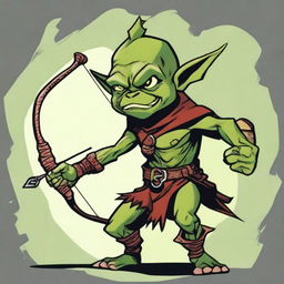 A Dungeons & Dragons style teenage green-skinned Ranger goblin with a devilish look