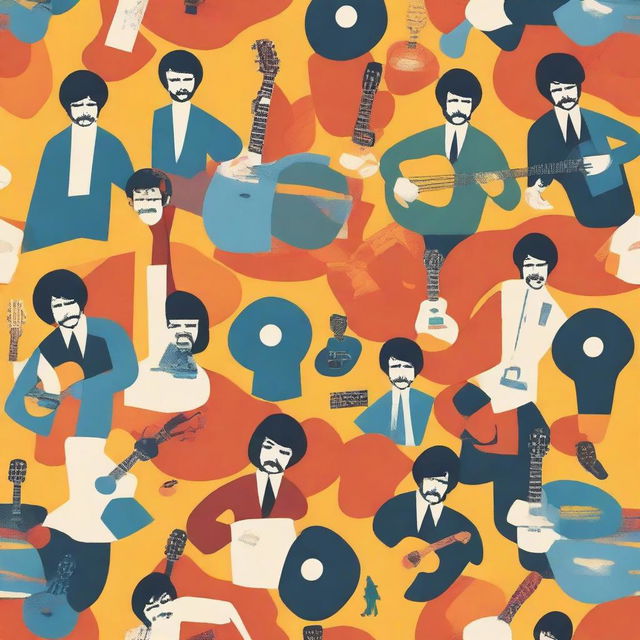 Create a seamless pattern featuring iconic imagery, symbols, and elements related to The Beatles