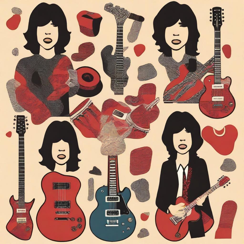 Create a seamless pattern featuring iconic imagery, symbols, and elements related to The Rolling Stones