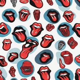 Create a seamless pattern featuring iconic imagery, symbols, and elements related to The Rolling Stones