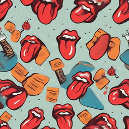 Create a seamless pattern featuring iconic imagery, symbols, and elements related to The Rolling Stones