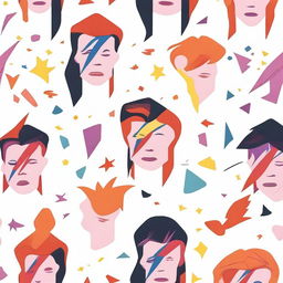 Create a seamless pattern featuring iconic imagery, symbols, and elements related to David Bowie