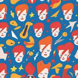 Create a seamless pattern featuring iconic imagery, symbols, and elements related to David Bowie