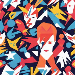 Create a seamless pattern featuring iconic imagery, symbols, and elements related to David Bowie