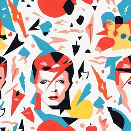 Create a seamless pattern featuring iconic imagery, symbols, and elements related to David Bowie