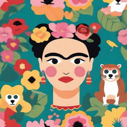 Create a seamless pattern featuring iconic imagery, symbols, and elements related to Frida Kahlo