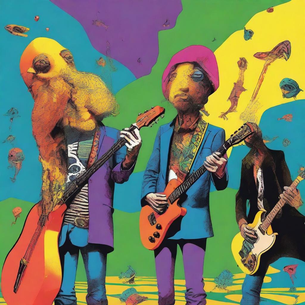 An artistic depiction of 'Pescado Rabioso,' a legendary rock band from Argentina