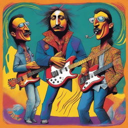 An artistic depiction of 'Pescado Rabioso,' a legendary rock band from Argentina