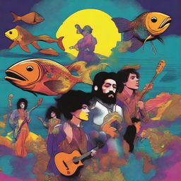 An artistic depiction of 'Pescado Rabioso,' a legendary rock band from Argentina