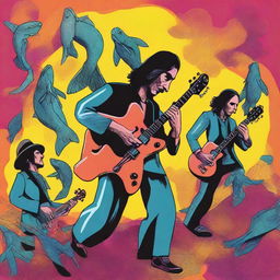 An artistic depiction of 'Pescado Rabioso,' a legendary rock band from Argentina