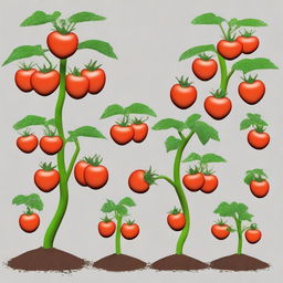 Generate sprites of a tomato seed, from planting the seed until the first root sprouts, then as it grows, until the tomatoes are ready for harvest