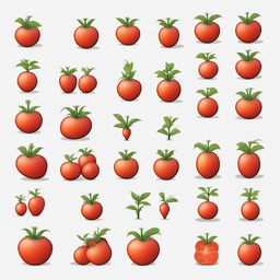 Generate sprites of a tomato seed, from planting the seed until the first root sprouts, then as it grows, until the tomatoes are ready for harvest