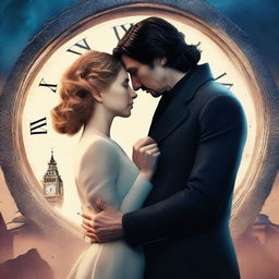 Create a captivating book cover featuring Adam Driver and Jennifer Jason Leigh in a romantic embrace