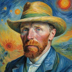 A vividly colored portrait of Vincent van Gogh in his iconic post-impressionist style.