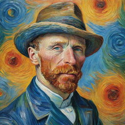 A vividly colored portrait of Vincent van Gogh in his iconic post-impressionist style.