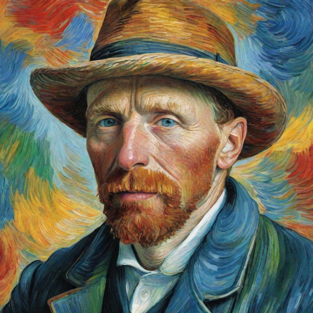 A vividly colored portrait of Vincent van Gogh in his iconic post-impressionist style.