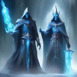 A powerful lich wielding ice magic stands menacingly beside a psionic swordmaster elf