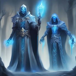 A powerful lich wielding ice magic stands menacingly beside a psionic swordmaster elf