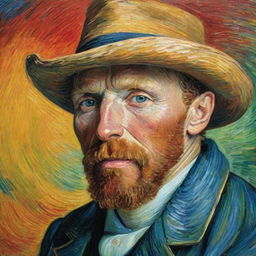 A vividly colored portrait of Vincent van Gogh in his iconic post-impressionist style.