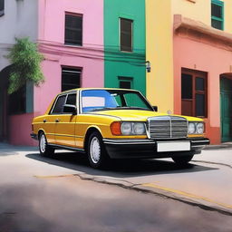 Create a hyper-realistic oil painting of a Mercedes 190 from the 1990s with no background