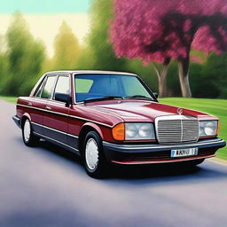 Create a hyper-realistic oil painting of a Mercedes 190 from the 1990s with no background