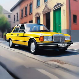 Create a hyper-realistic oil painting of a Mercedes 190 from the 1990s with no background